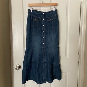 Denim Button-Front Maxi Skirt